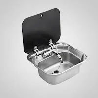 Bacha de acero con tapa de vidrio y grifería